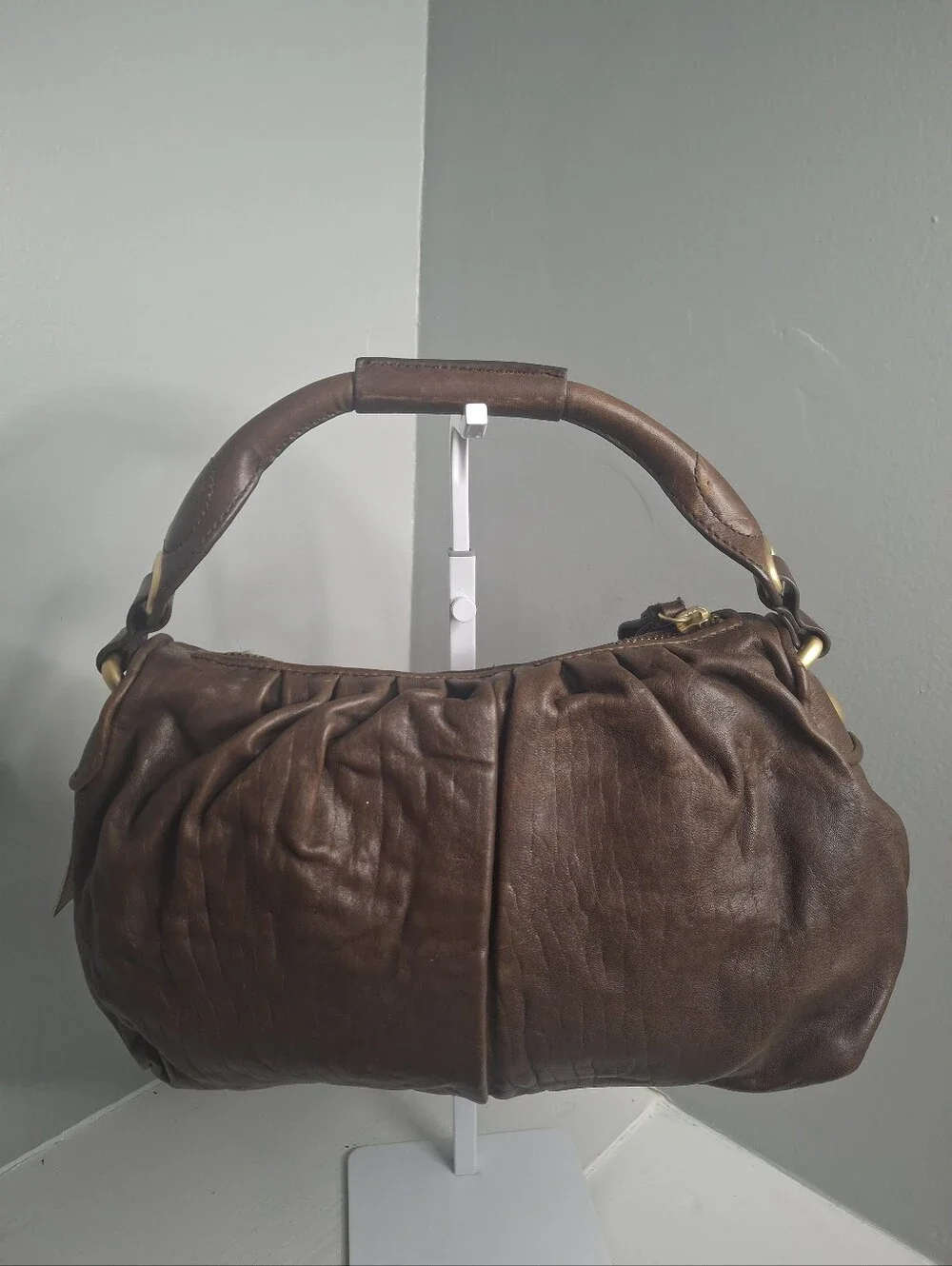 Juicy Couture Vintage Fieno Brown Leather Shoulder Bag NWT Y2K Statement Ring - Picture 3 of 8